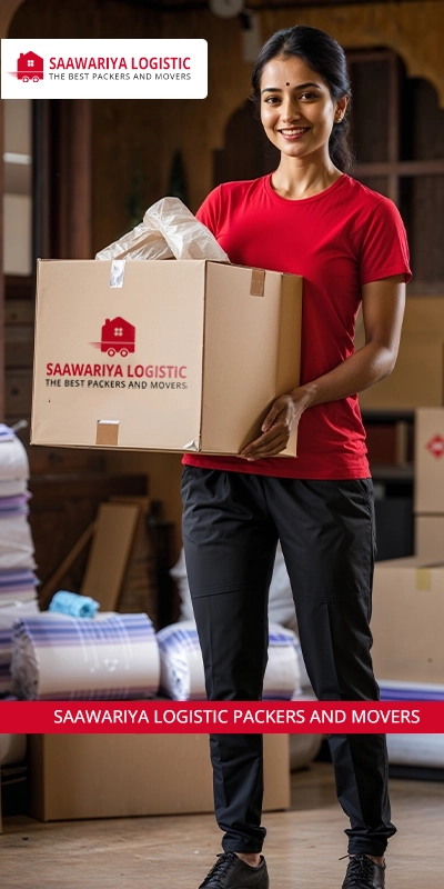 Professional packers handling moving boxes